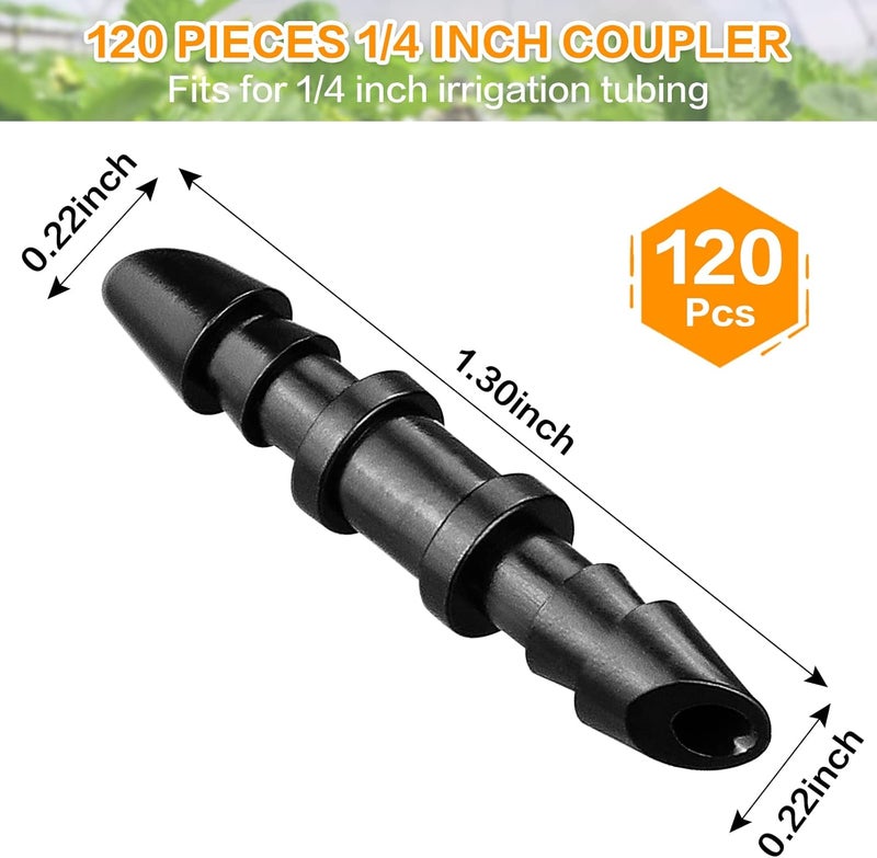 Gardrip Drip Irrigation Coupling Fittings：120 Pieces Barbed Coupler Irrigation Parts with Sharp End Fits for 1/4 Inch Irrigation Tubing Drip Line Connectors for Garden Lawn Irrigation System - Image 2